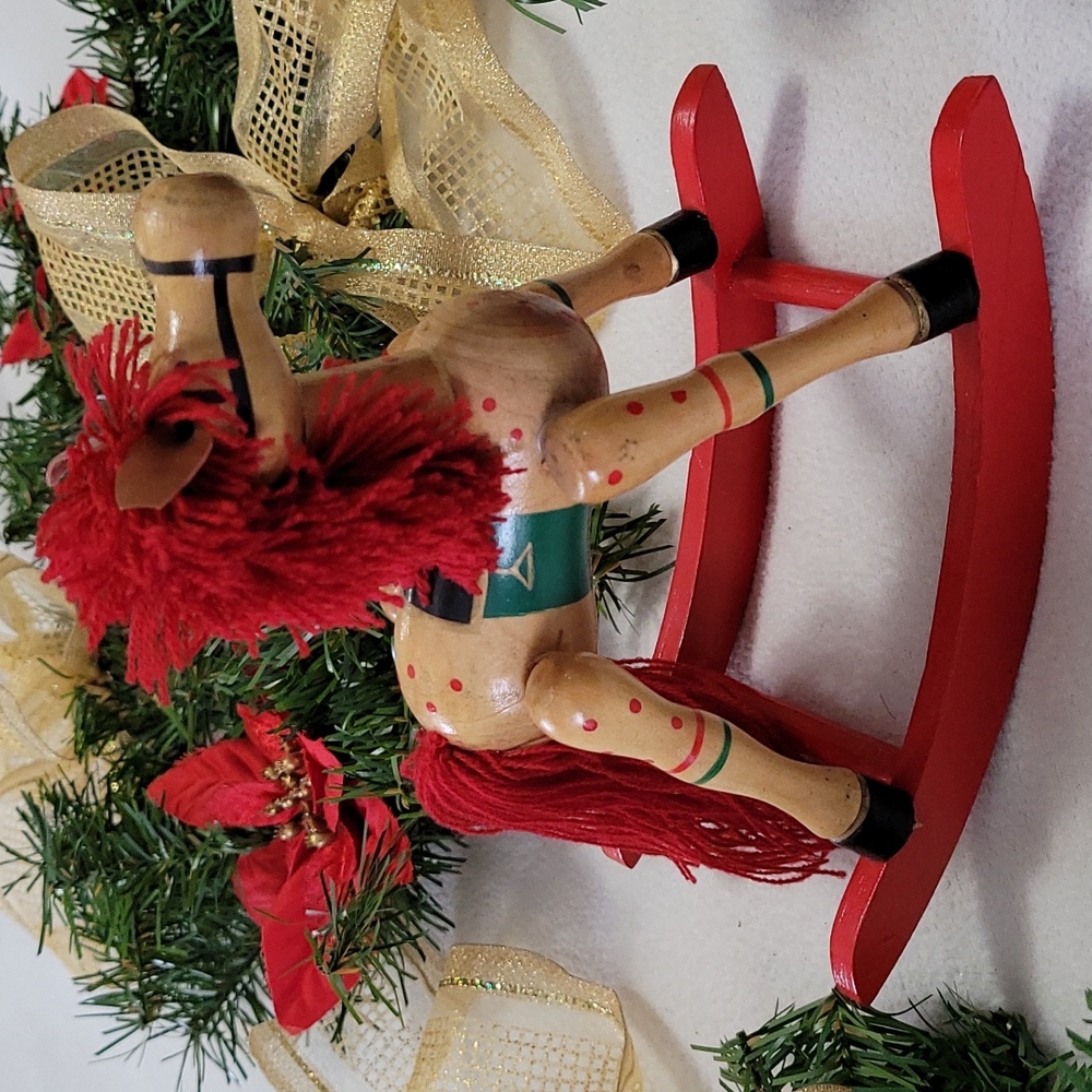 Lot of 3 Rocking Horses Vintage Christmas Handpainted Wooden Polystone 1980s - Picture 4 of 15